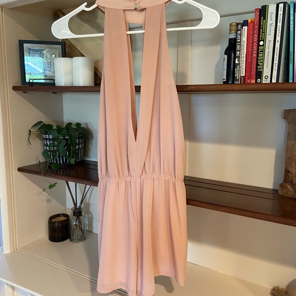 High Neck Light Pink Low Back and Low Cut Romper with Tie in Front - Size Small - Picture 4 of 4